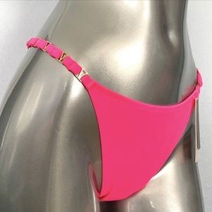 Victorias Secret Nwt Pink Oceanside Gold V Brazilian Swim Bikini Bottom